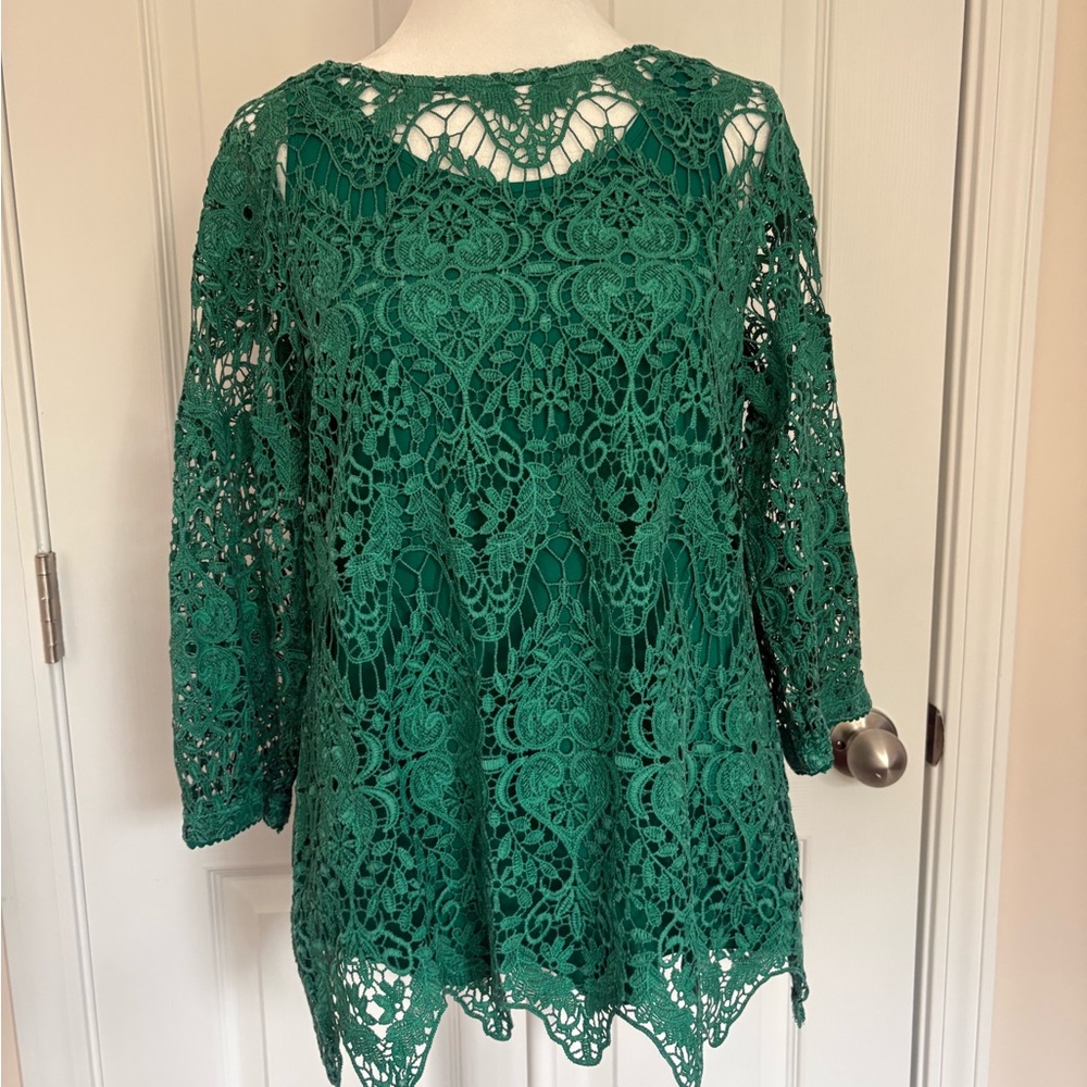 Soft Surroundings Teal Lace Women's Blouse